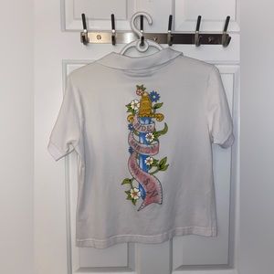 Bejeweled Harley Davidson cropped golf shirt